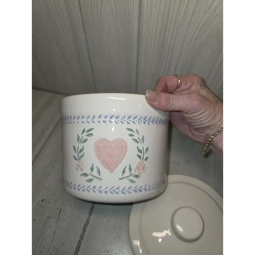 Vintage Pink Heart Flower Croc Canister USA Made 7